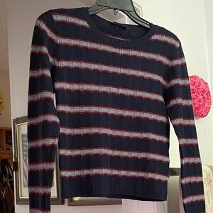 Classic Navy and Red Striped Men's Cardigan